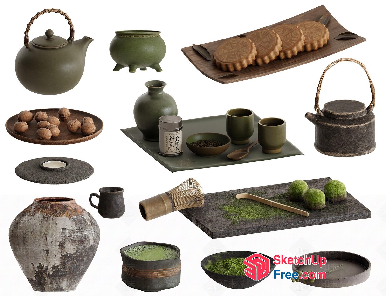 Traditional Japanese Tea Set Collection 3D SketchUp File