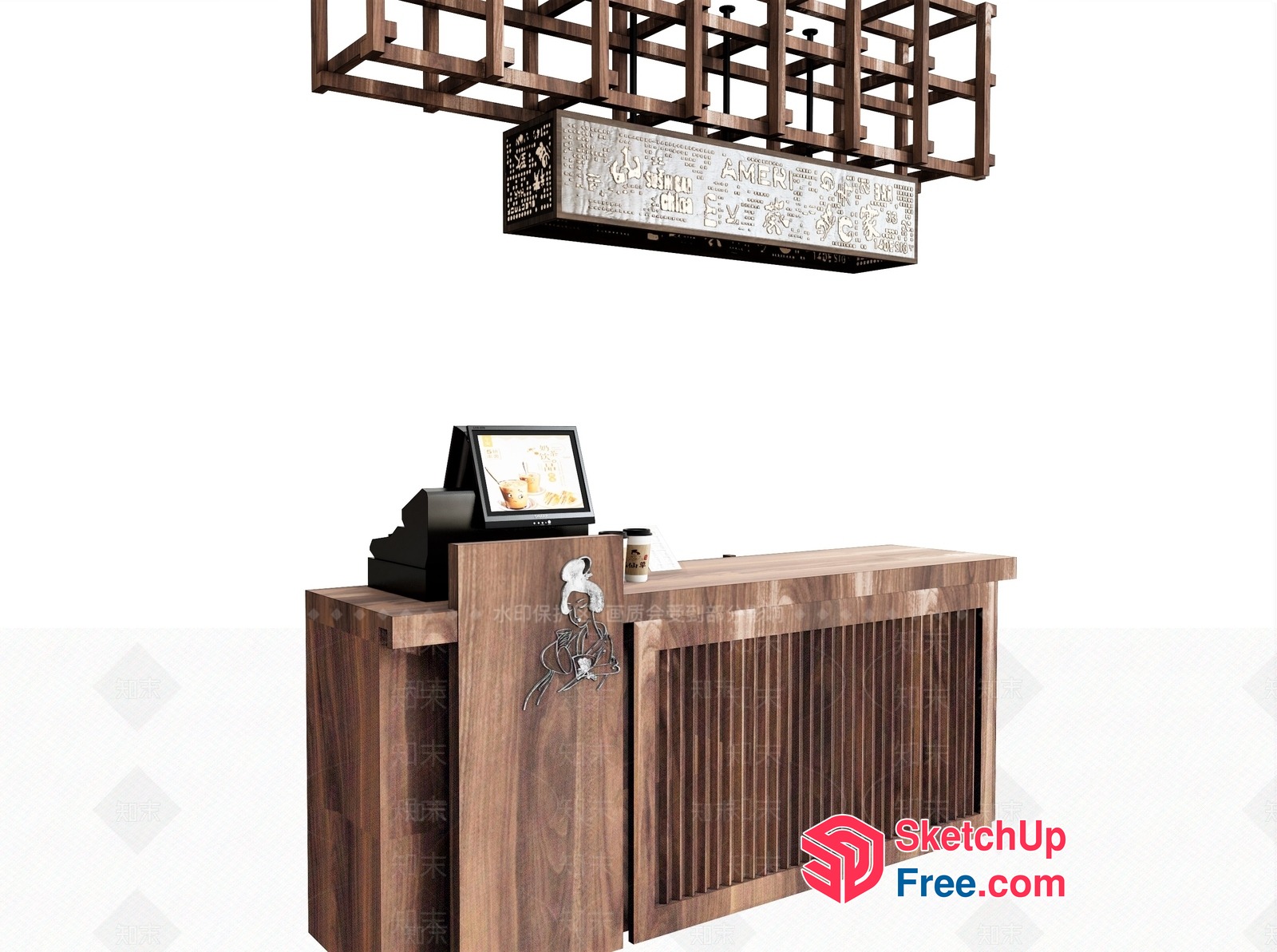 Wooden Counter And Register Desk 3D SketchUp File