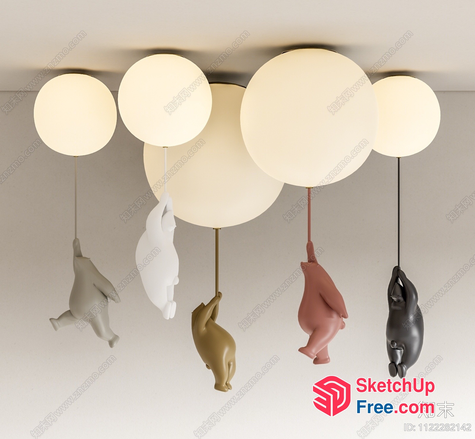 Colorful Bear-Shaped Ceiling Lights 3D SketchUp File