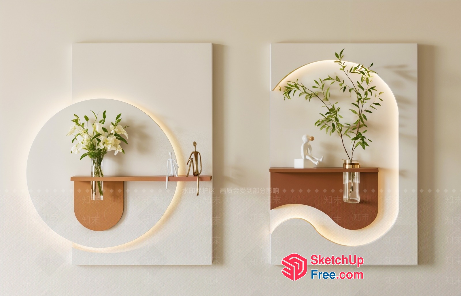 Elegant Wall Decor With Modern Shelf And Vase 3D SketchUp File