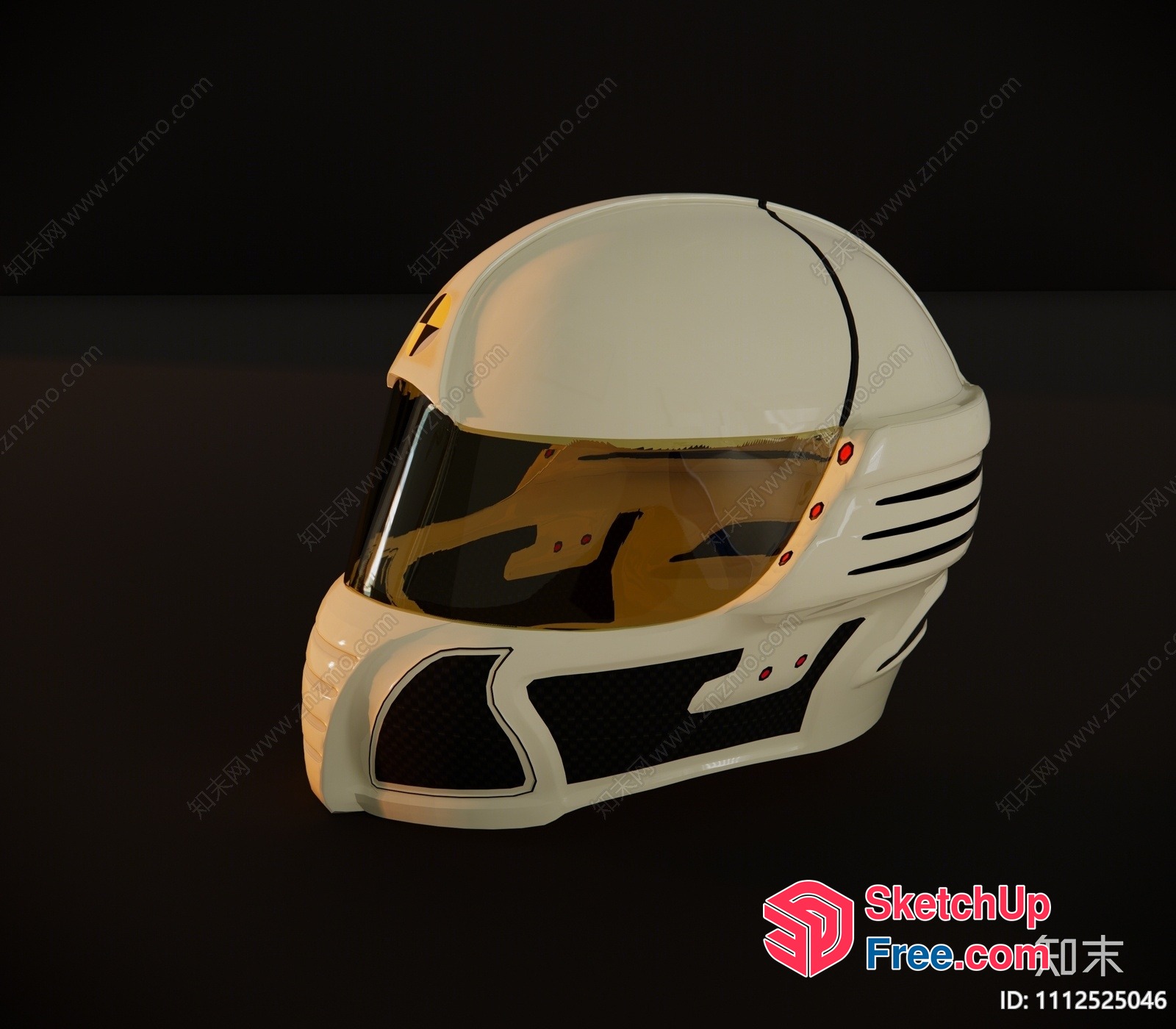 White Motorcycle Helmet With Black And Red Accents 3D SketchUp File