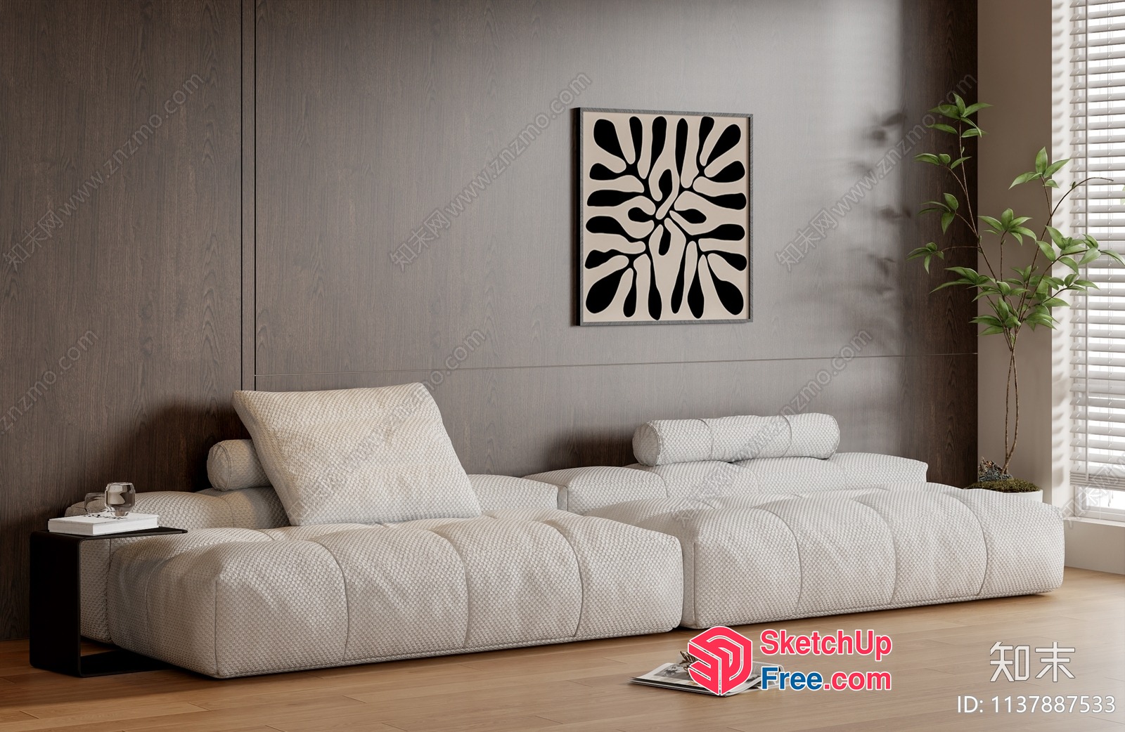 Minimalist Living Room With White Sofa And Wood Accents 3D SketchUp File
