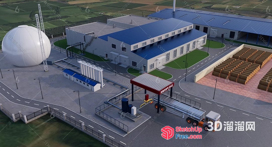 Industrial Park With Gas Station And Transportation 3D SketchUp File
