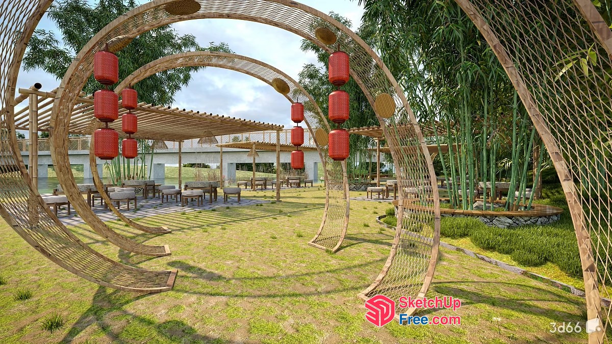 Exterior Decorative Woven Bamboo Archway 3D SketchUp File