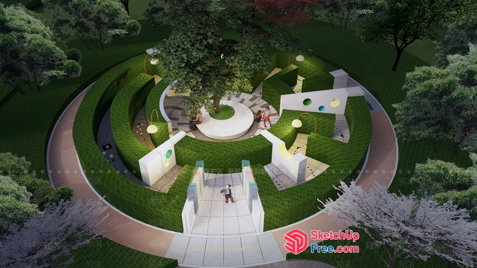 Modern Park Design With Unique Features And Seating Areas 3D SketchUp File