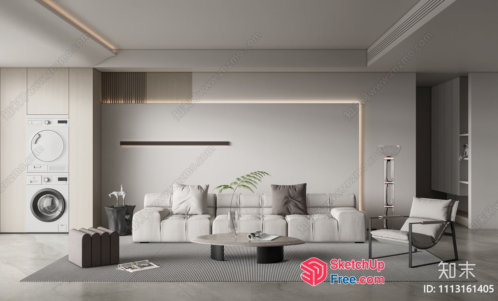 Modern Minimalist Living Room Interior With Neutral Tones 3D SketchUp File