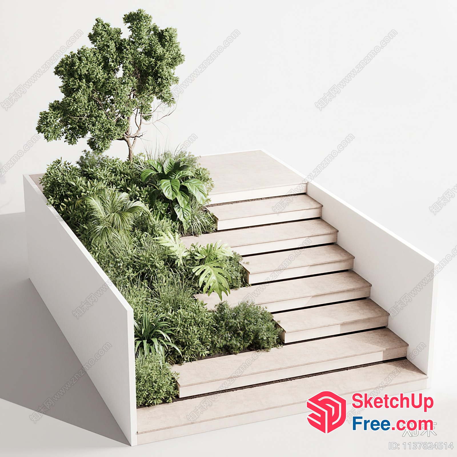 Staircase With Plants And White Walls 3D SketchUp File