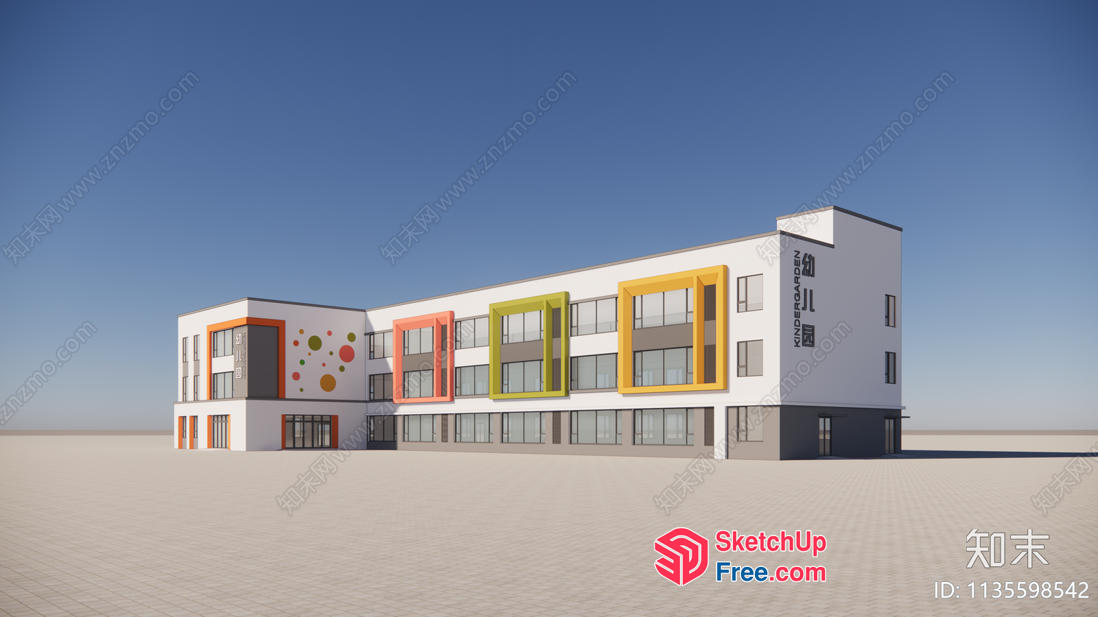 Modern White Building With Vibrant Accents 3D SketchUp File