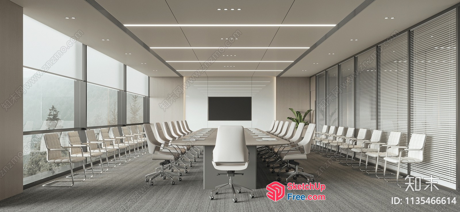 Modern Office Conference Room With Large Table And White Chairs 3D SketchUp File