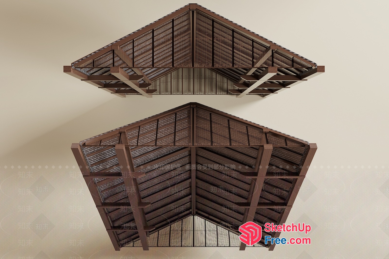 Wooden Roof Structure With Ornate Details 3D SketchUp File
