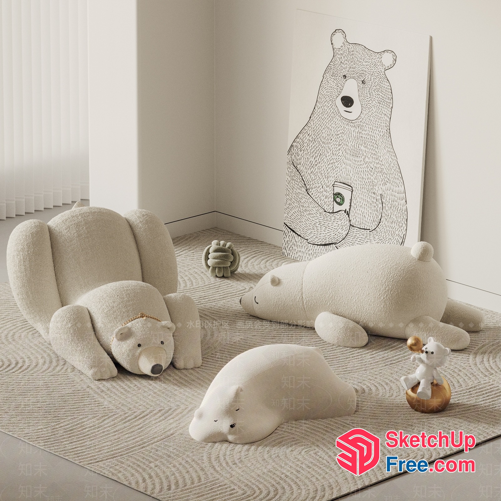 Cozy Bear-Themed Living Room 3D SketchUp File