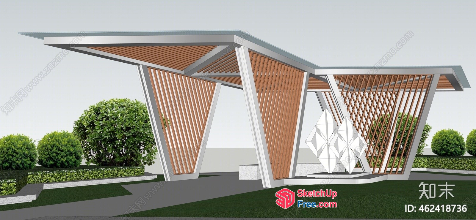 Exterior Entrance With Modern Design And Geometric Elements 3D SketchUp File