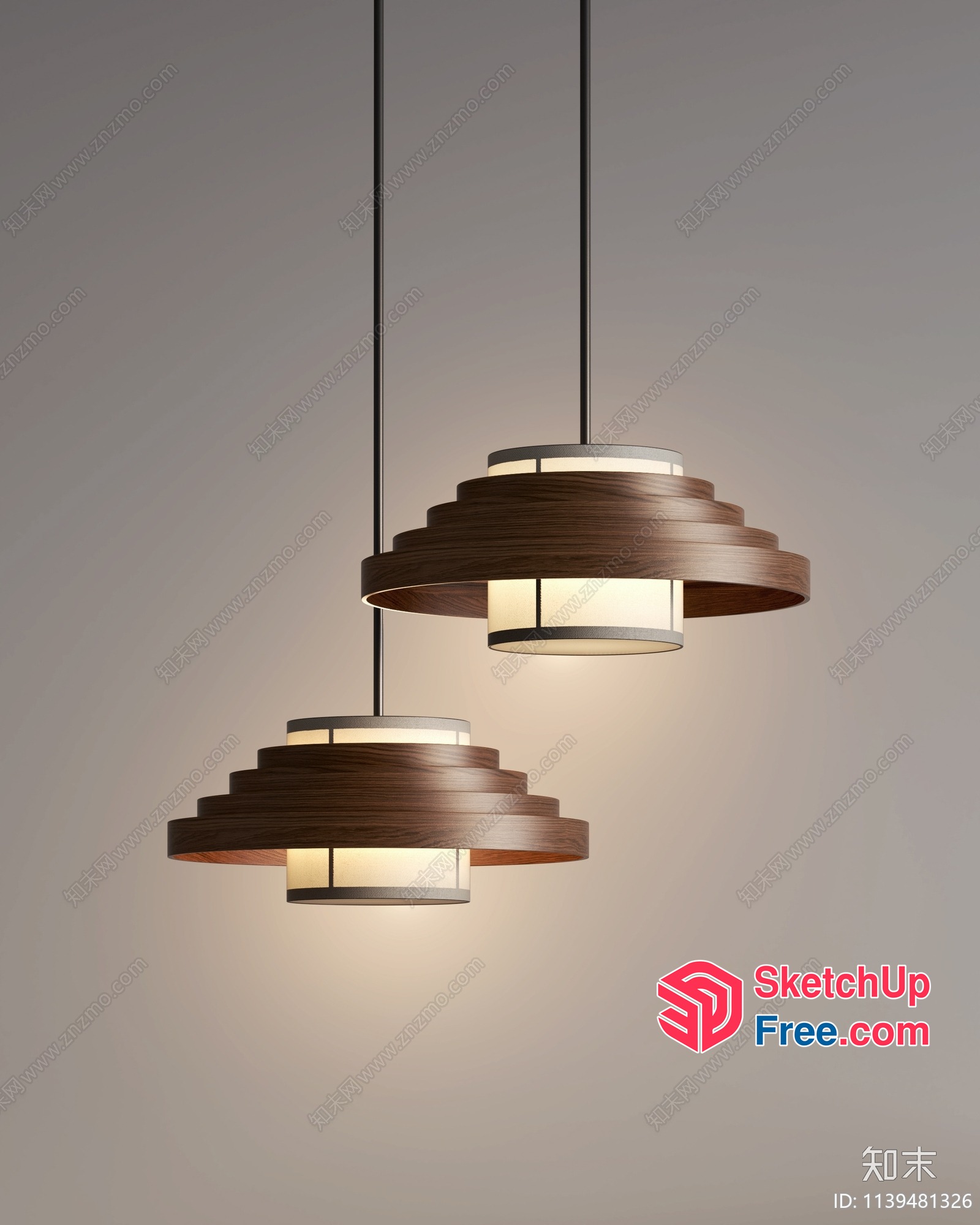 Modern Hanging Light Fixtures With Wooden Shades 3D SketchUp File