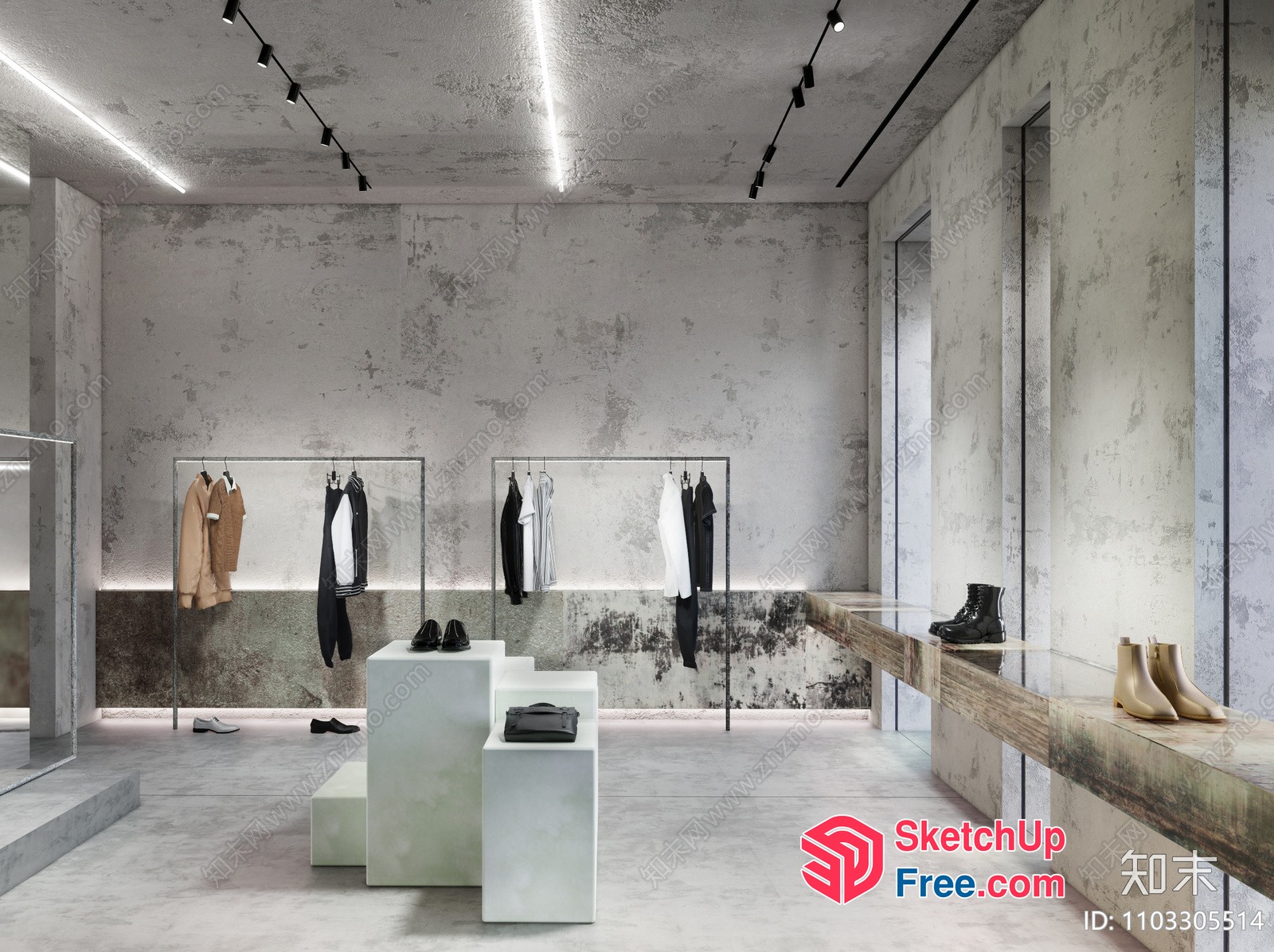 Modern Concrete And Glass Store Interior 3D SketchUp File