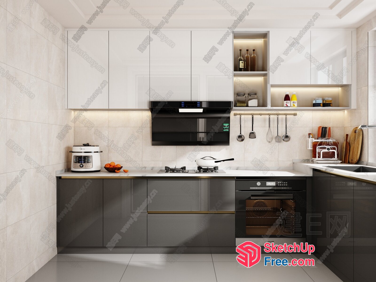Modern Kitchen Design With White And Gray Accents 3D SketchUp File