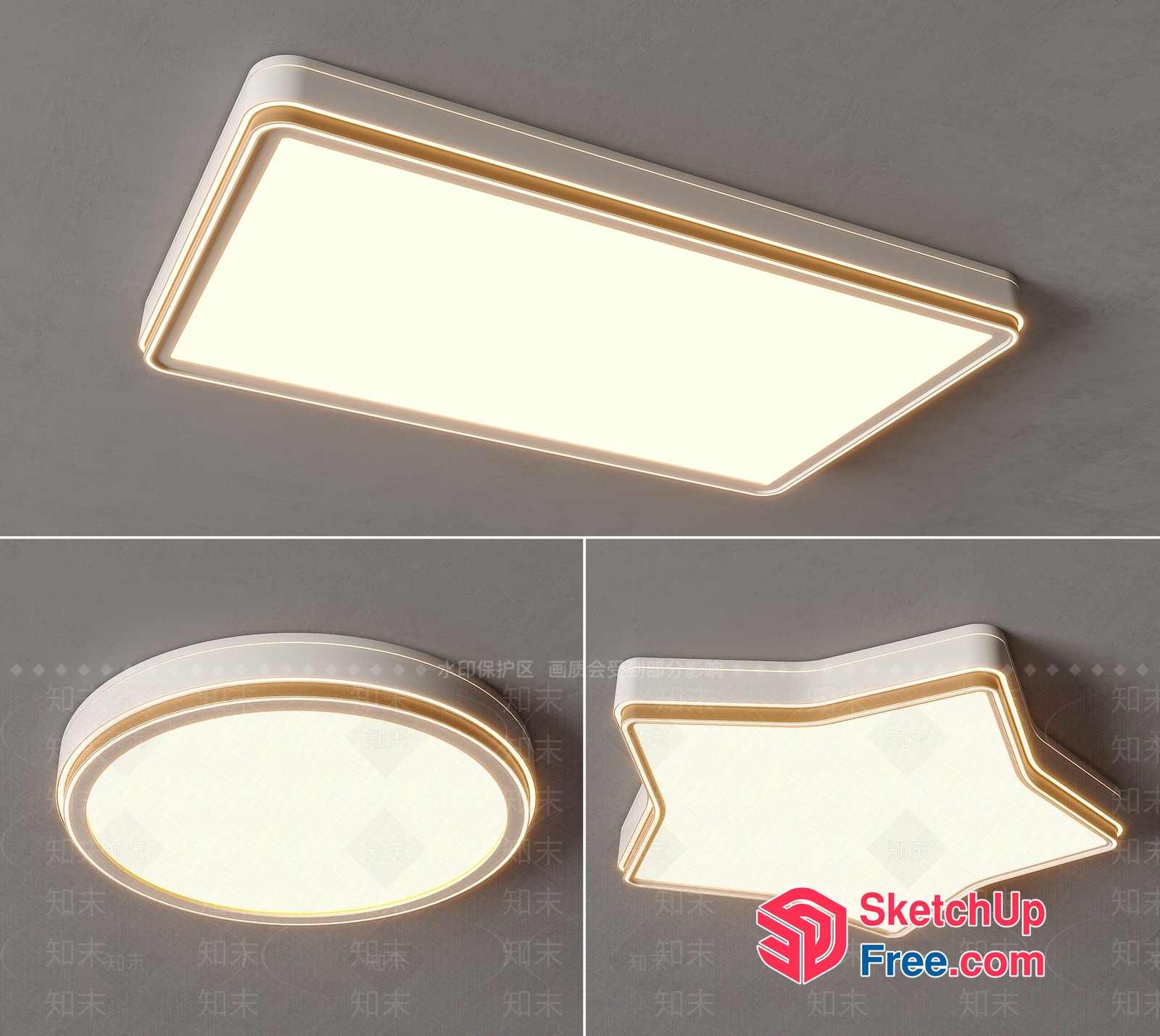 Modern Rectangular, Oval, And Star-Shaped Ceiling Lights 3D SketchUp File