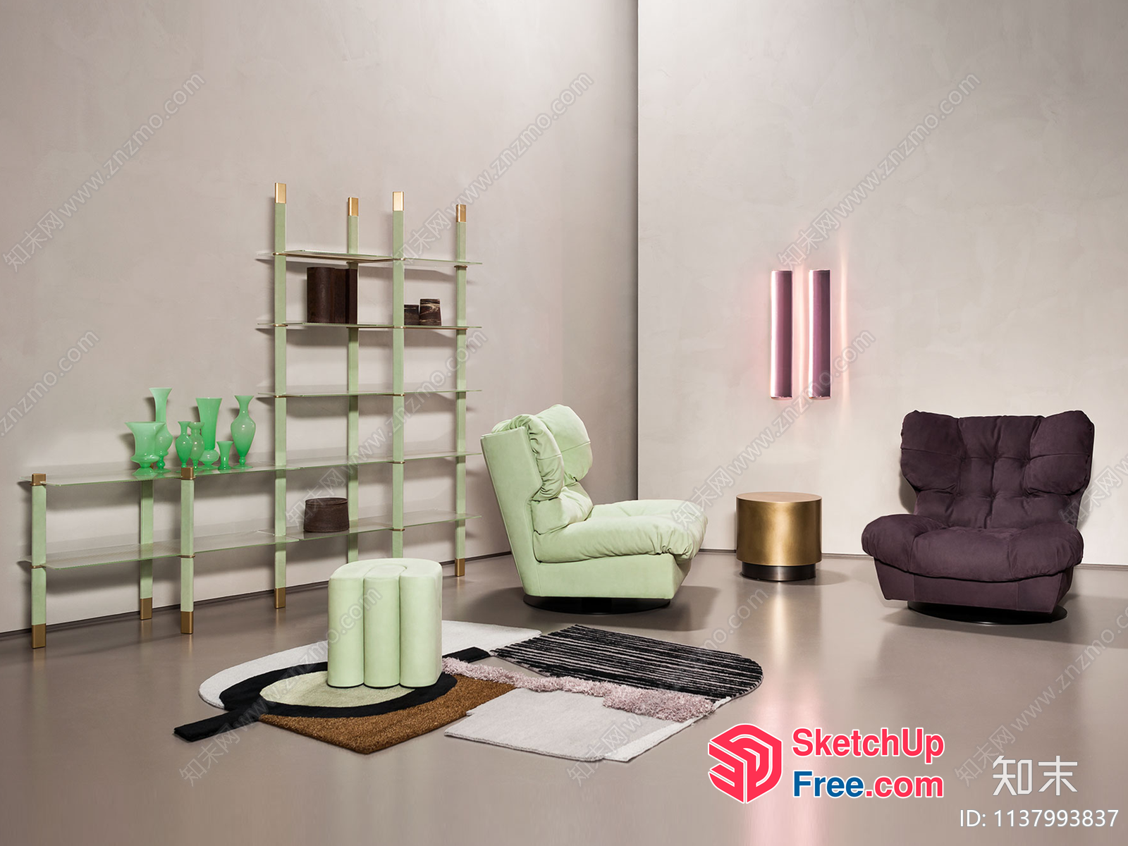 Modern Minimalist Living Room Furniture Set With Neutral Color Palette 3D SketchUp File