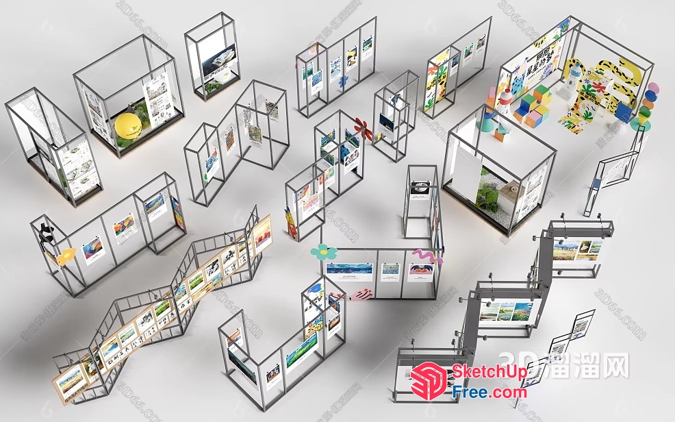 3D Art Gallery Display With Various Art Pieces 3D SketchUp File