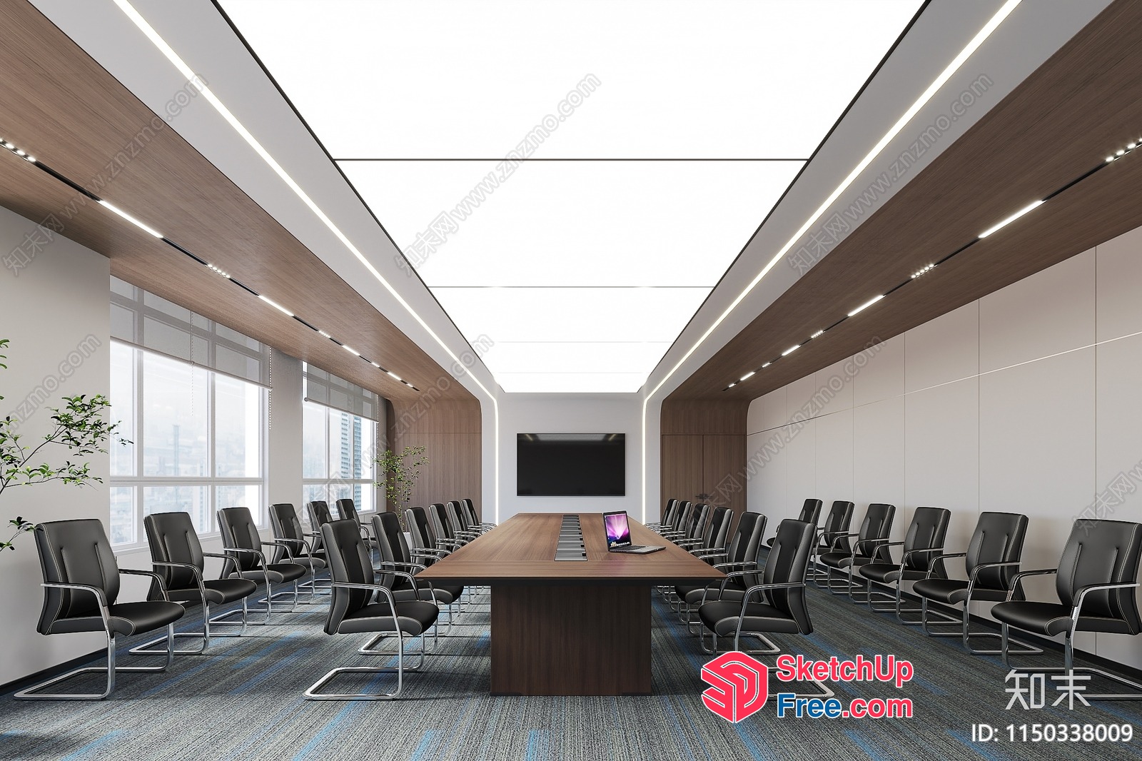 Modern Conference Room With Large Table And Black Chairs 3D SketchUp File