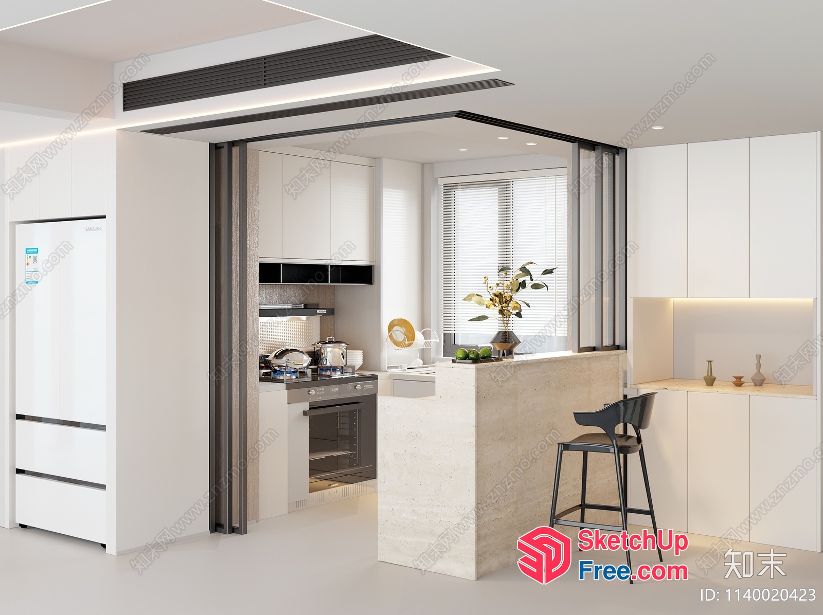 Modern Kitchen With White Cabinets And Island 3D SketchUp File