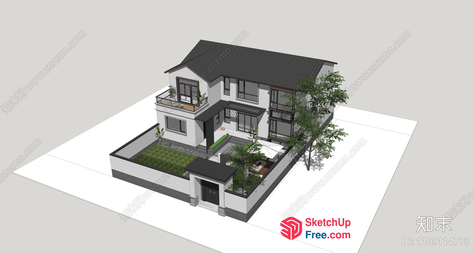 Modern Villa With Balcony And Garden 3D SketchUp File