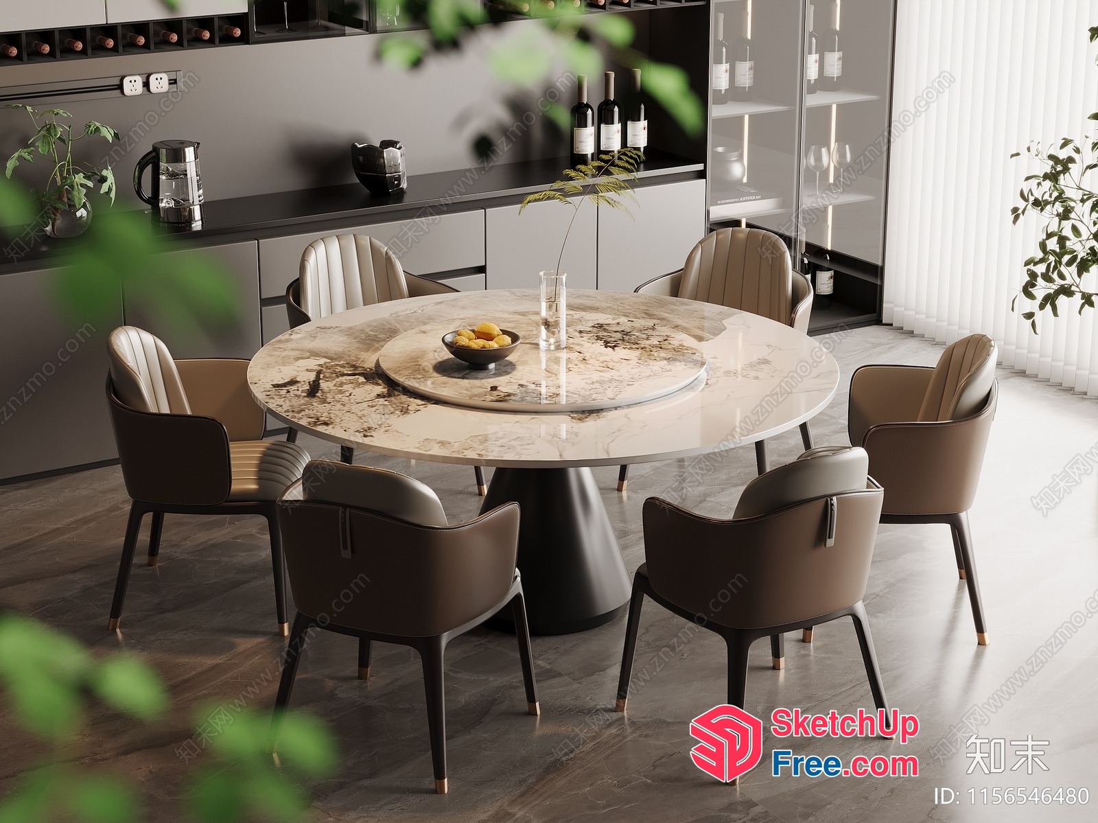 Elegant Modern Dining Room With Round Marble Table 3D SketchUp File