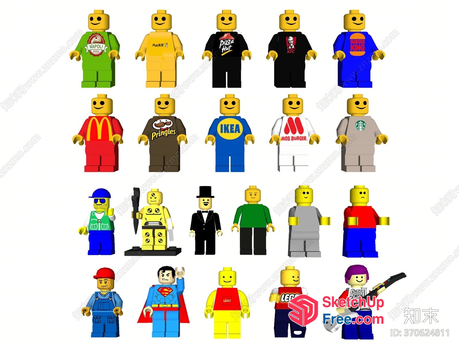 Colorful Lego Minifigures In Various Restaurant Uniforms 3D SketchUp File