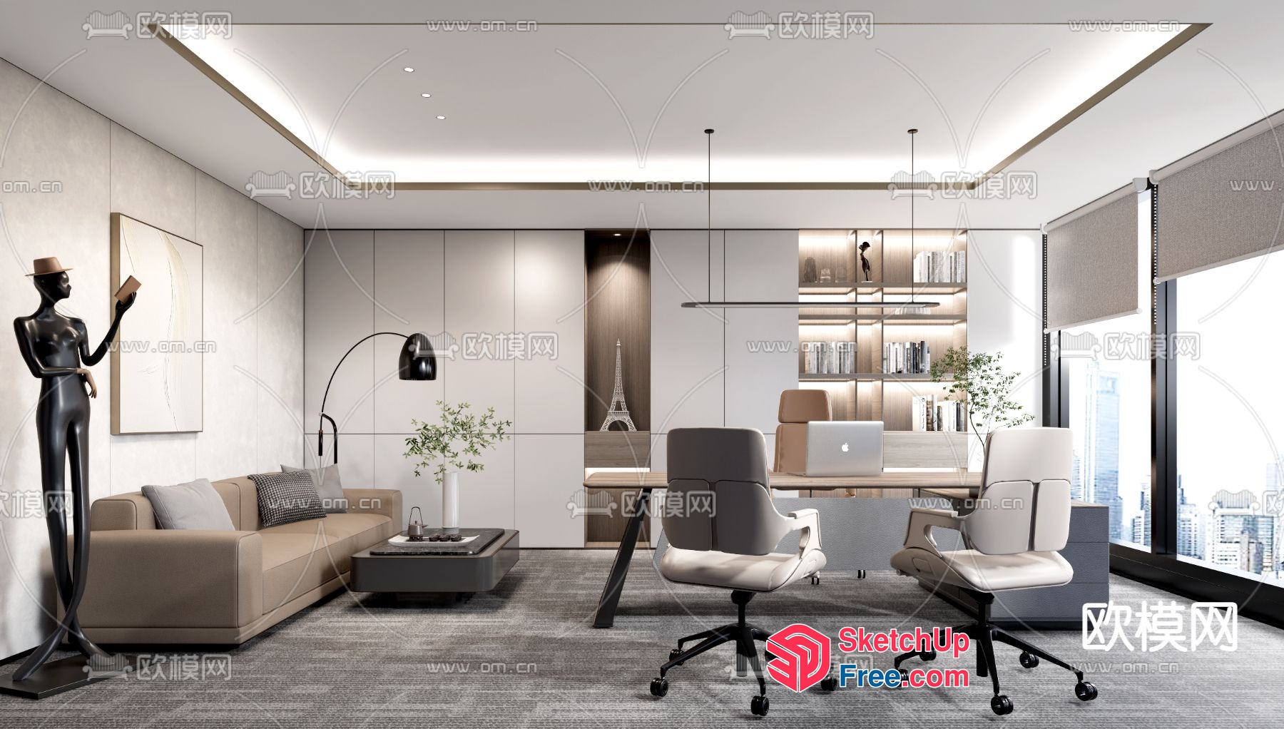 Modern Office Space With City View 3D SketchUp File