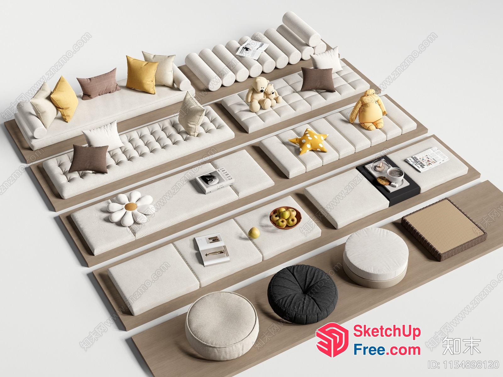 Modern Minimalist Furniture Set With Pillows And Toys 3D SketchUp File