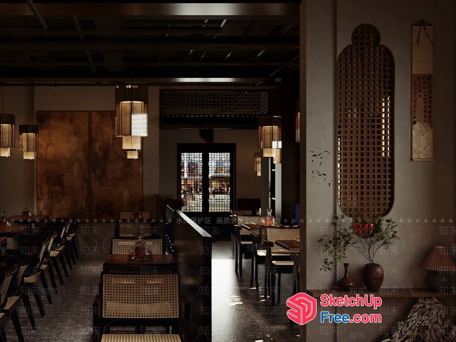 Elegant Dining Room With Asian-Inspired Decor And Natural Light 3D SketchUp File