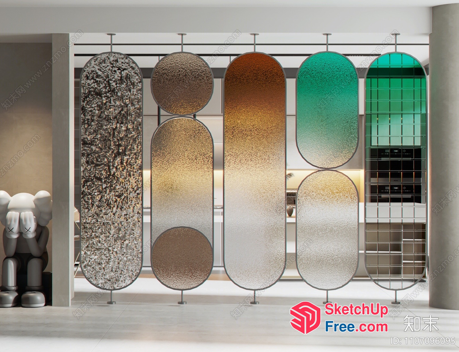 Pillar Glass Partition Screen 3D SketchUp File