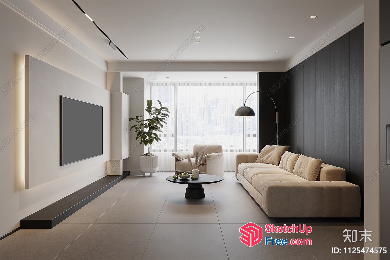 Modern Minimalist Living Room With Natural Light 3D SketchUp File