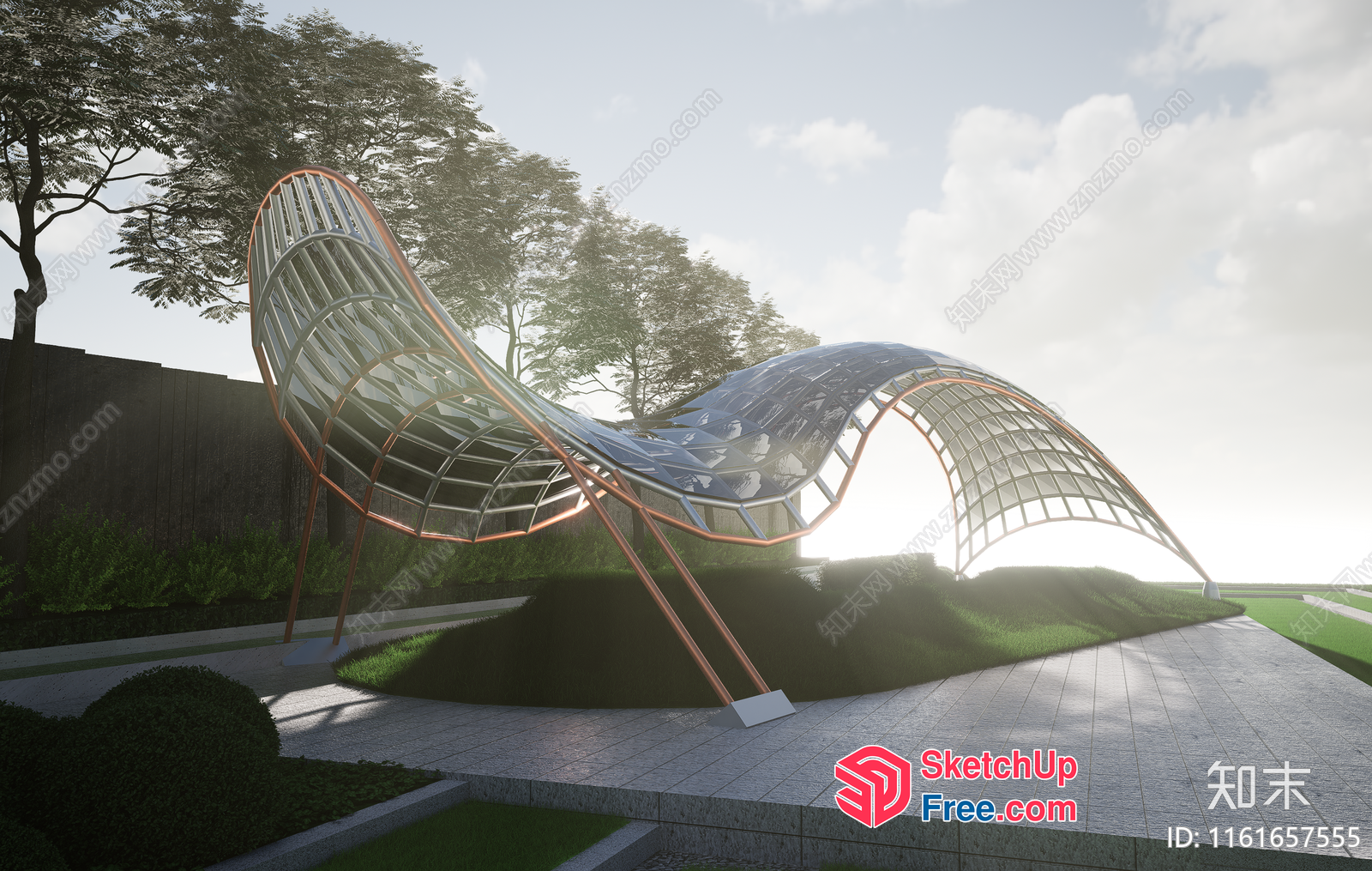 Futuristic Curved Glass And Metal Structure 3D SketchUp File