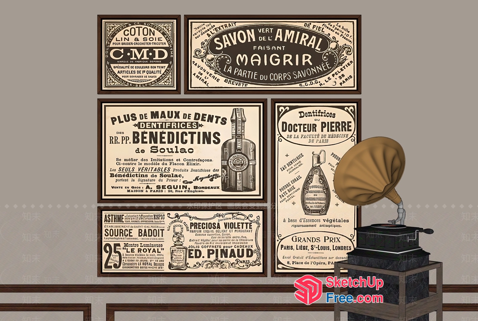 Vintage French Apothecary Posters 3D SketchUp File