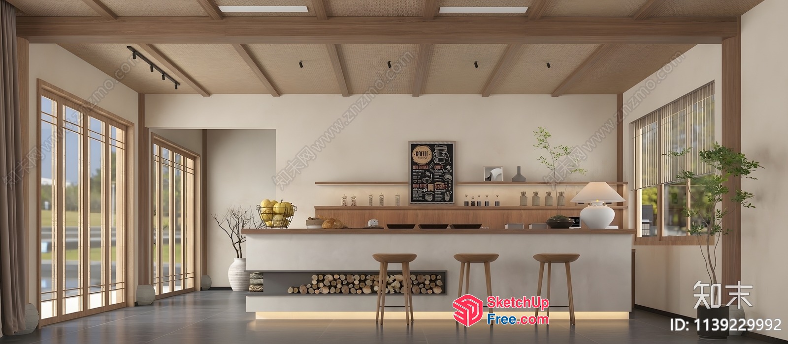 Modern Minimalist Japanese Style Villa Interior 3D SketchUp File