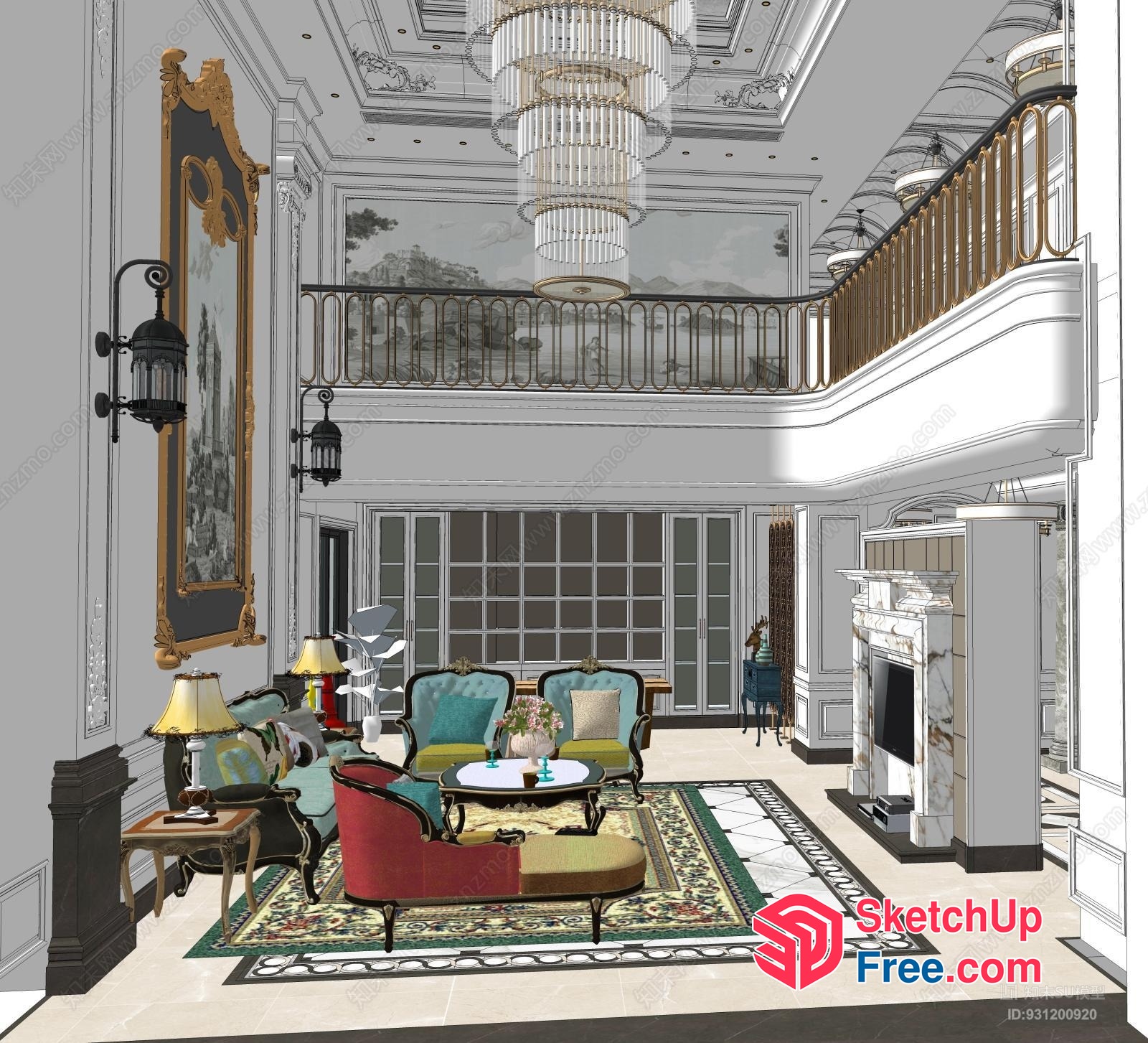 Classic European Style Living Room With Ornate Furniture And Decor 3D SketchUp File
