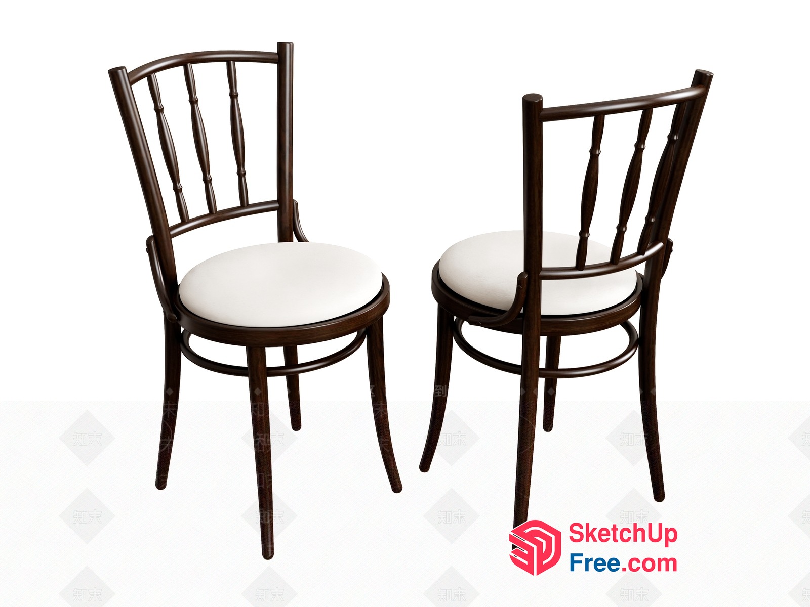 Classic Wooden Chairs With White Cushions 3D SketchUp File