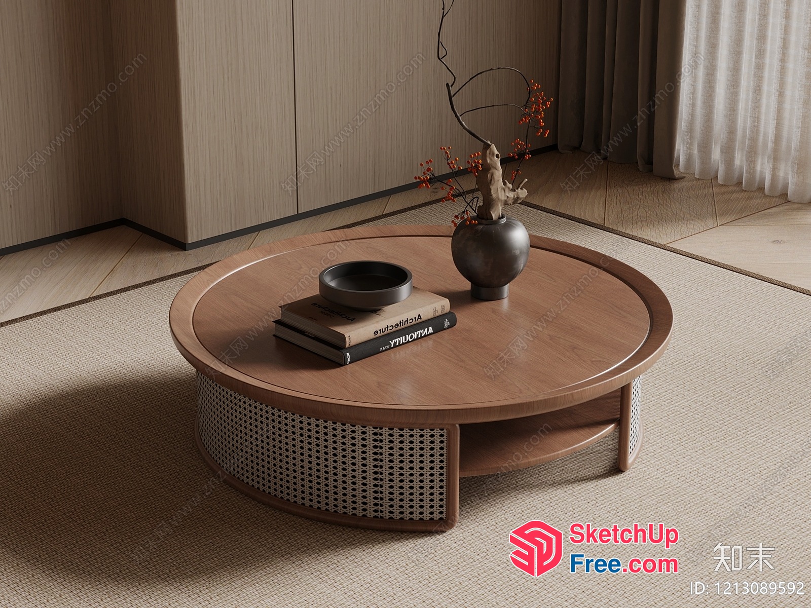 Elegant Round Coffee Table With Book And Vase Decorations 3D SketchUp File