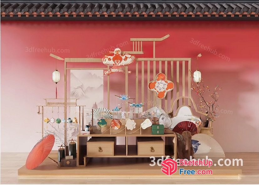 Traditional Japanese Interior Scene With Ornate Decorations 3D SketchUp File