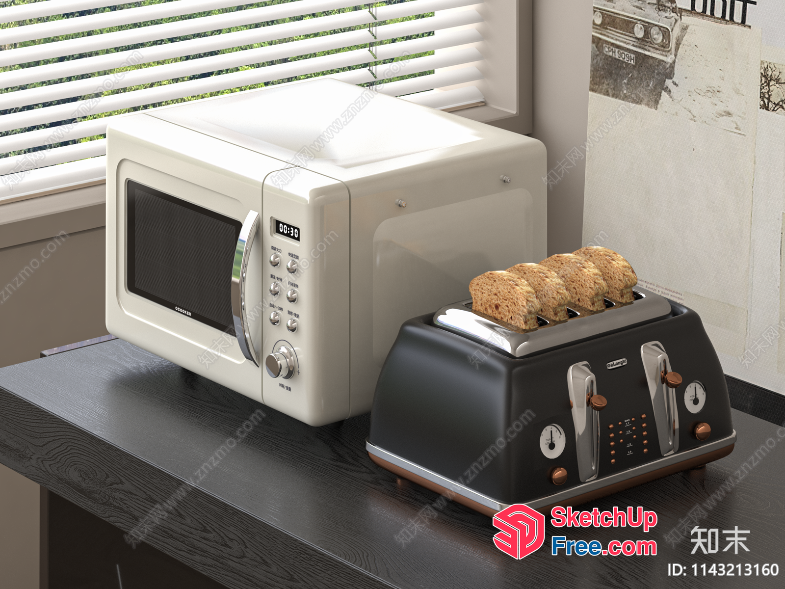 Modern Kitchen Appliances On A Dark Wood Table 3D SketchUp File