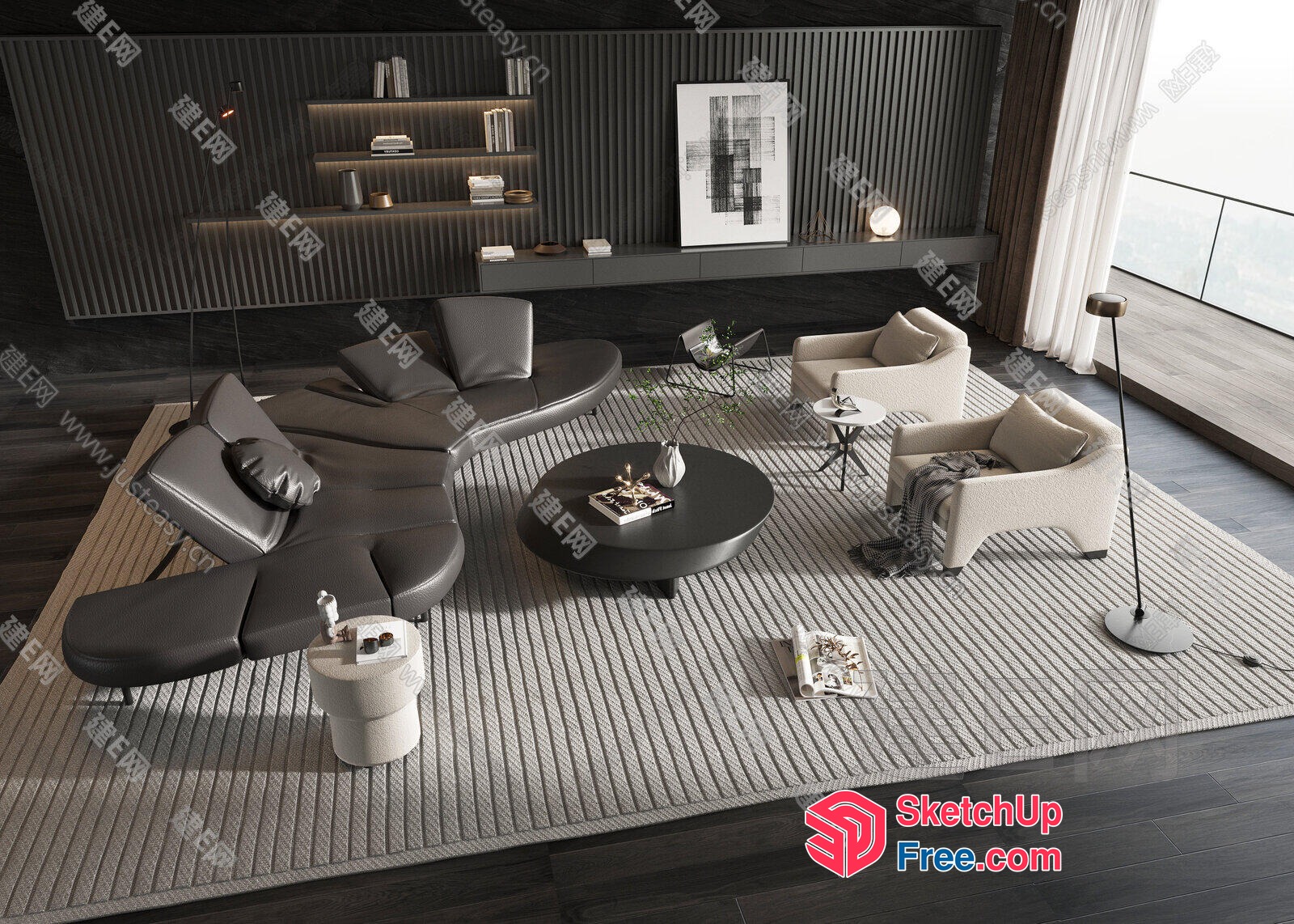 Modern Living Room With Sleek Furniture And Dark Accents 3D SketchUp File