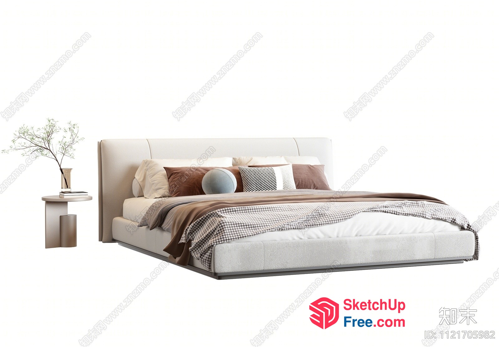 Modern Minimalist Bedroom With White Bed And Bedside Table 3D SketchUp File