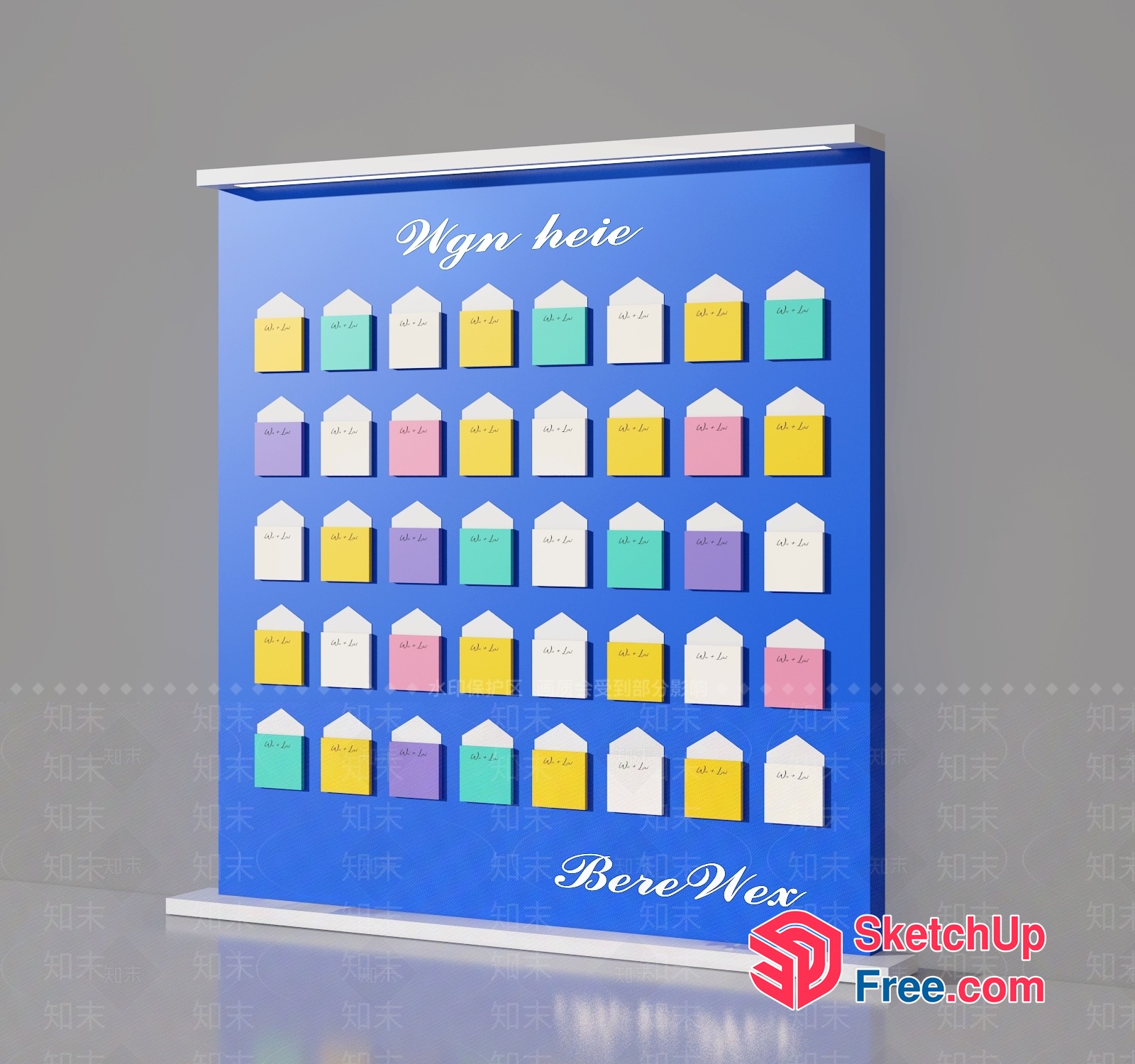 Colorful House-Shaped Post-It Notes Display 3D SketchUp File