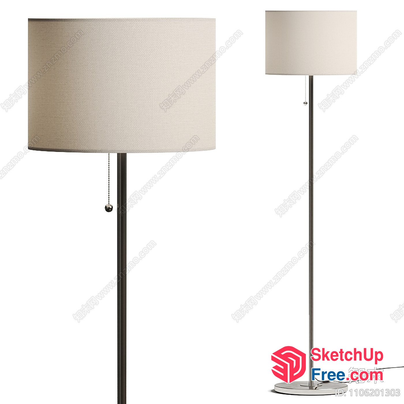 Elegant Floor Lamp With Beige Shade And Silver Pole 3D SketchUp File