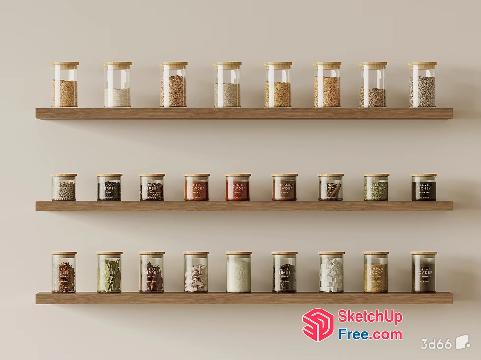 Shelf Arrangement Of Glass Jars With Various Labels 3D SketchUp File