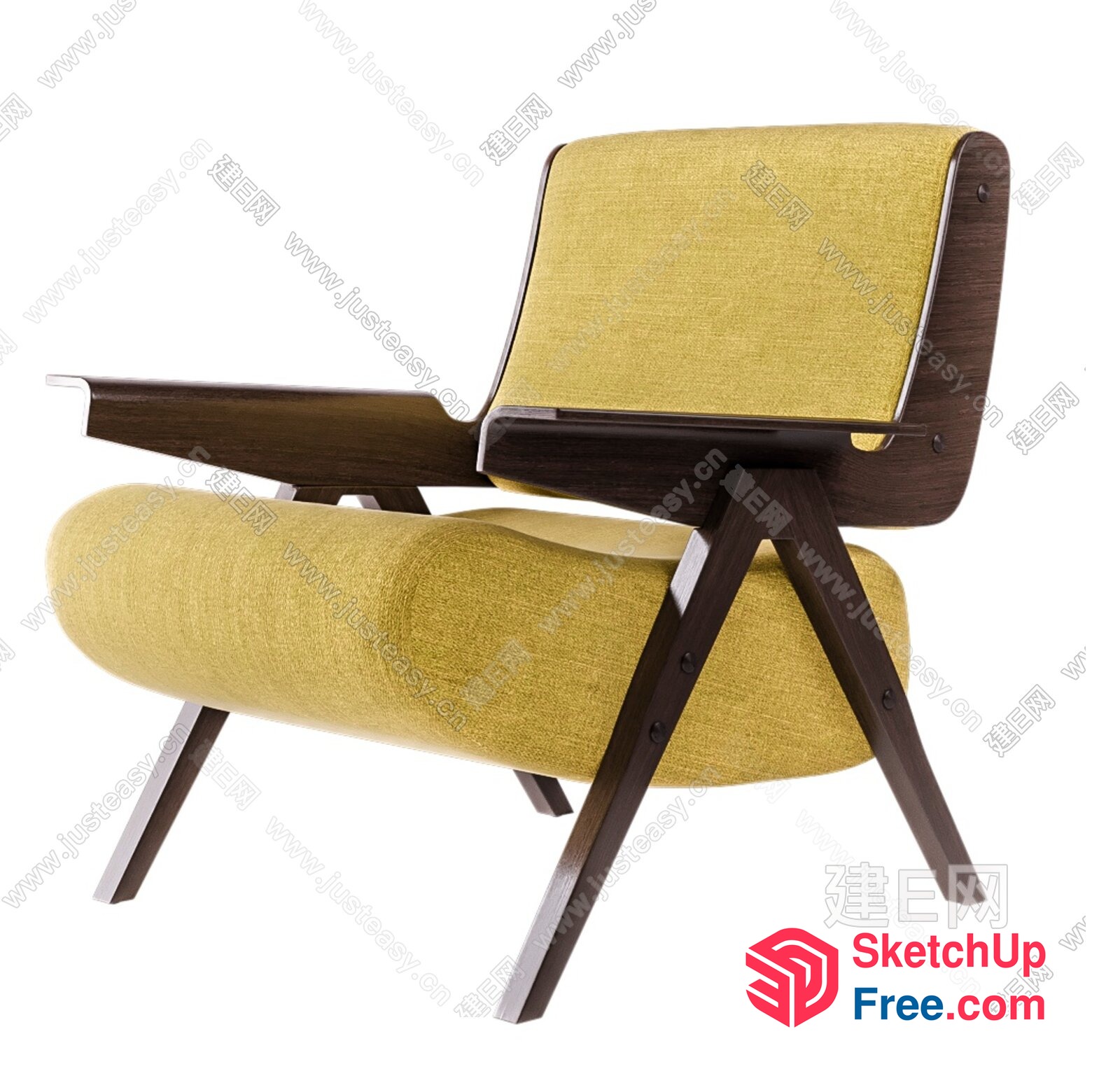 Mid-Century Modern Style Armchair With Yellow Upholstery 3D SketchUp File