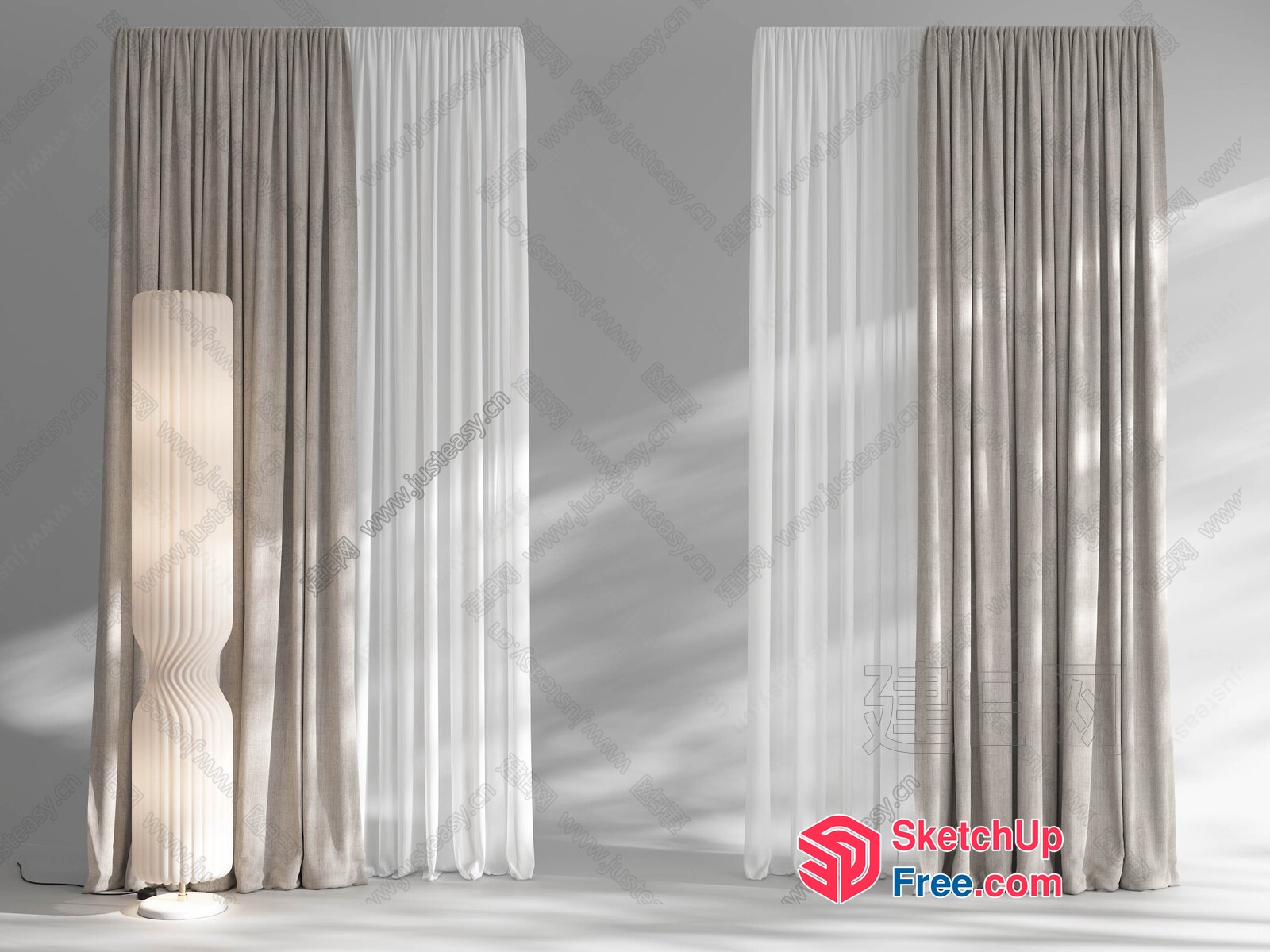 White Floor Lamp And Curtains In A Neutral Setting 3D SketchUp File