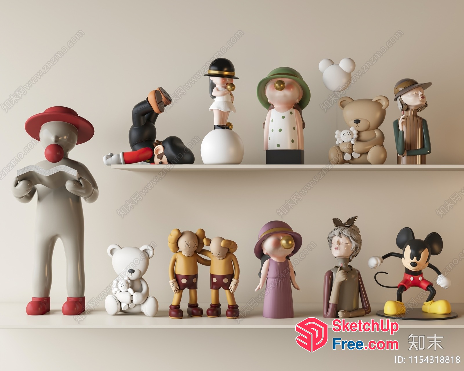 Colorful Cartoon Character Decorations On Shelves 3D SketchUp File