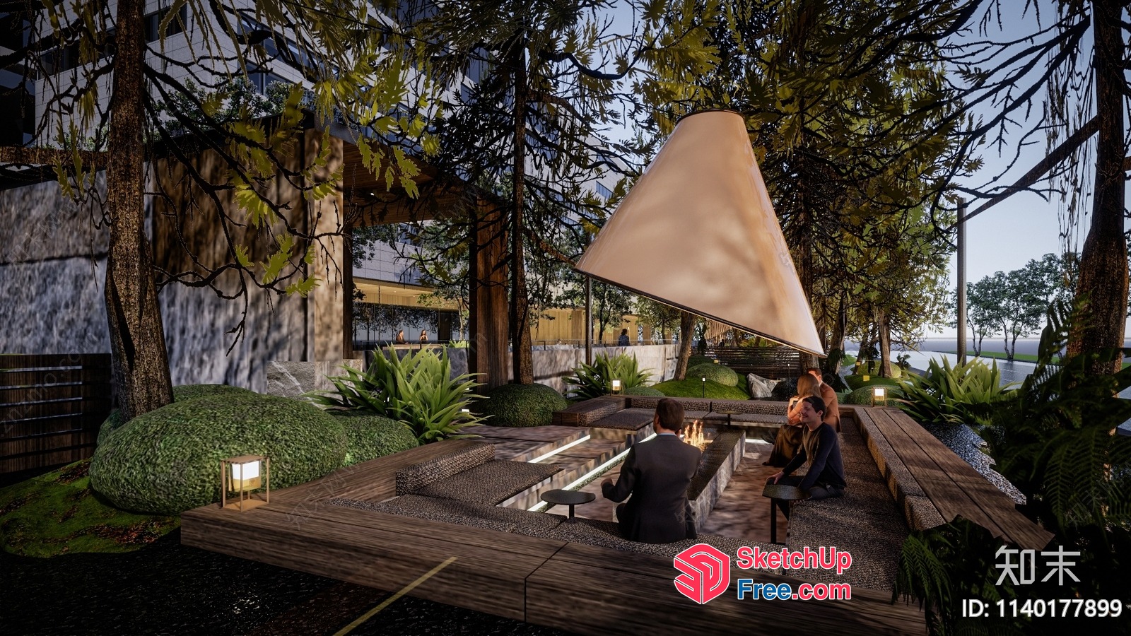 Elegant Outdoor Seating Area With Unique Lighting 3D SketchUp File