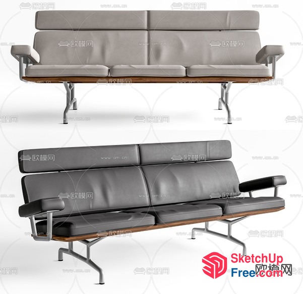 Long Leather Sofa With Metal Legs And Armrests 3D SketchUp File